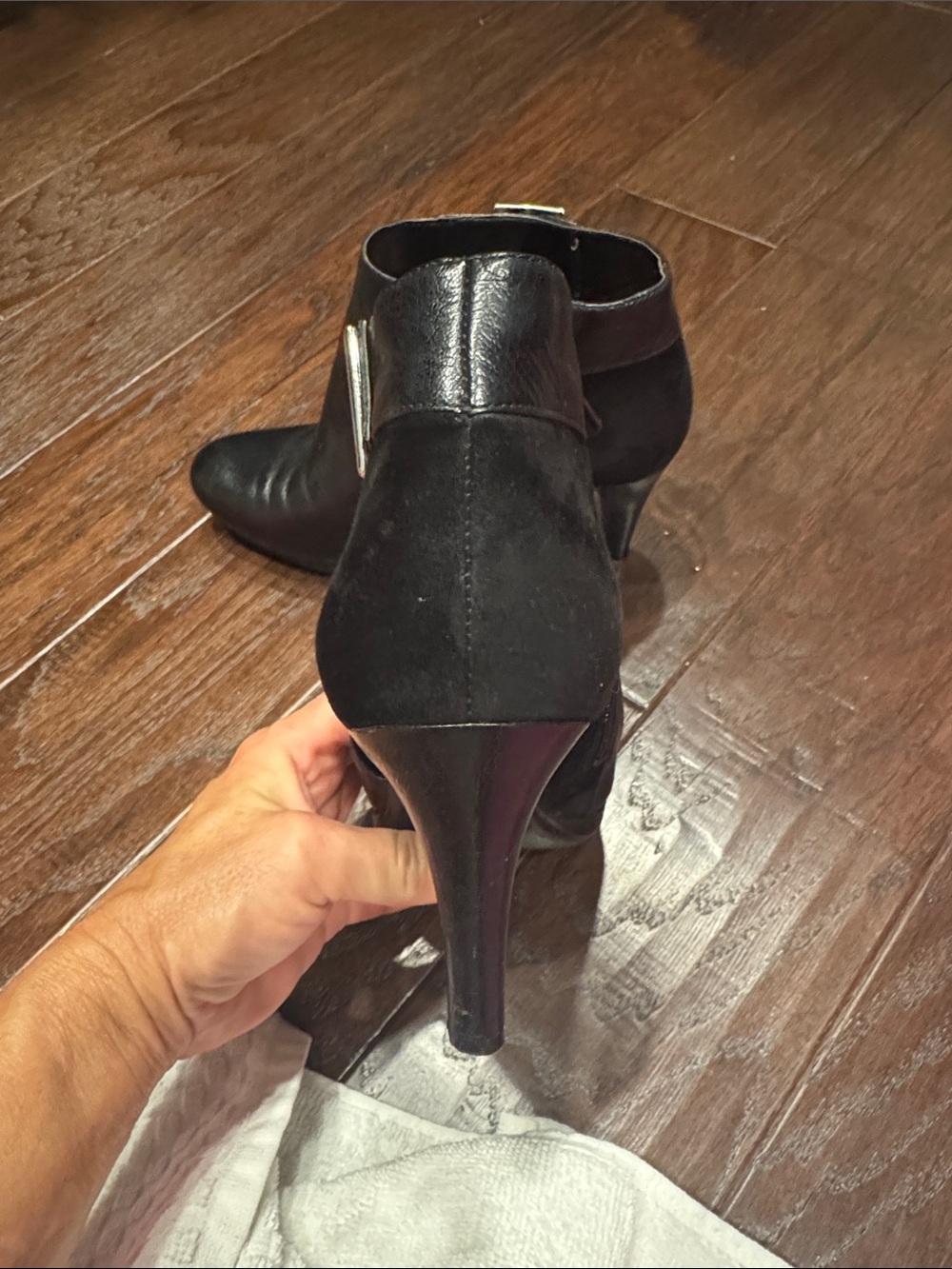 Naturalizer Black Leather & Suede Ankle Booties with Buckle - Picture 5 of 9